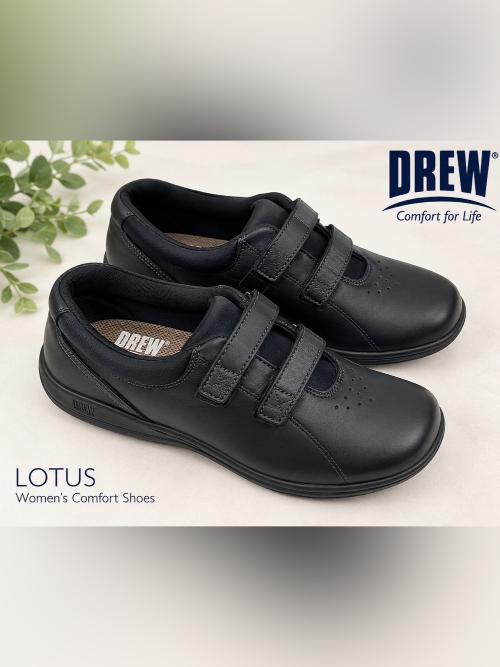 DREW Women's Black Leather Dual-Strap Comfort Loafers Size 9